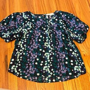 LOFT Black and Purple Floral Top